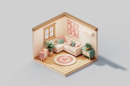 Living room isometric view, 3d rendering. Computer digital drawing.の写真素材