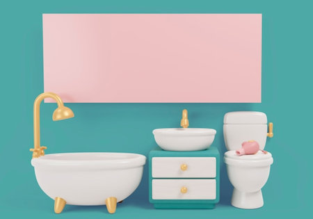 Bathroom interior with toilet and bathtub, 3d renderの写真素材