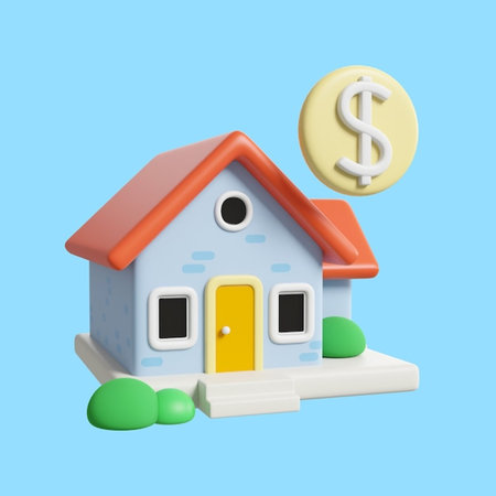 House with dollar sign isolated on blue background. 3d rendering.