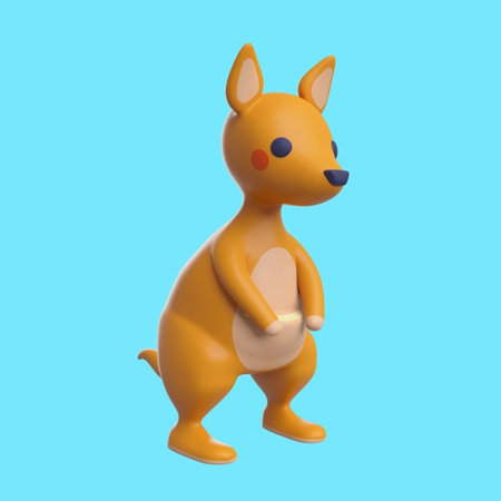 Cute cartoon kangaroo. 3D rendering isolated on blue backgroundの写真素材