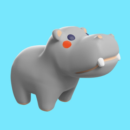 Hippopotamus isolated on blue background. 3d rendering.の写真素材
