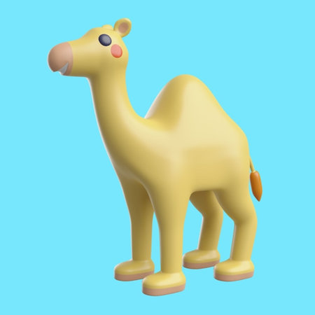Camel toy isolated on blue background. 3d render illustration.の写真素材