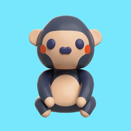 Cute cartoon monkey sitting on a blue background. 3d rendering