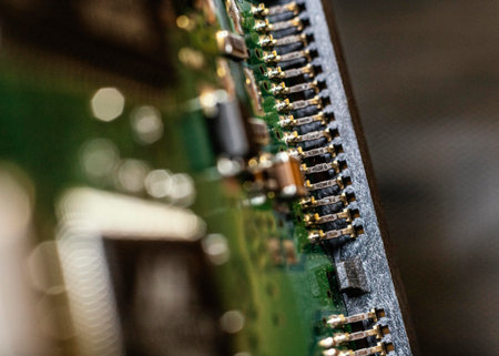 Electronic circuit board close-up. Selective focus. Shallow depth of fieldの写真素材