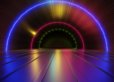 3d render of abstract background with neon lights. 3d illustrationの写真素材