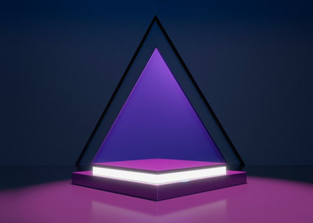 Abstract minimal scene with geometric shapes and neon lights. 3d renderの写真素材