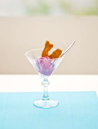Fruity ice cream dessert served in a glass gobletの写真素材