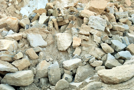 Mining, quarrying, and production of stone at a forsaken quarryの写真素材