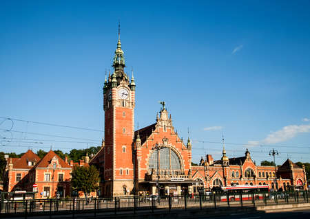 Historic railway station in Gdansk, Poland. The station building hails from the end of the 19th century.の写真素材