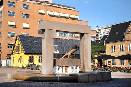 Oslo, Norway - July 22, 2014: Sculpture of King Hand in Oslo, Norway. King Christian IV decided to rebuild the city after fire in 1624. He pointed to this spot and said - the new town will lie here!のeditorial素材