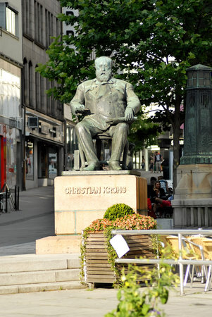 Oslo, Norway - July 22, 2014: Statue of Christian Krohg on Karl Johans gate. Christian Krohg, was a Norwegian naturalist painter, illustrator, author and journalist.のeditorial素材