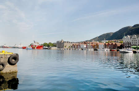 Boats and yachts at Vagen Bay, Bergen, Norwayの写真素材