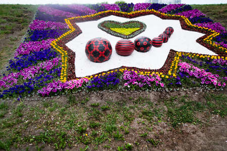 Scenic view of colorful flowerbed at attractive formal parkのeditorial素材