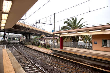 Passenger platform on the railway station in Italyの写真素材
