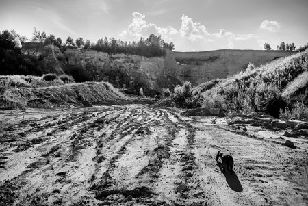 Landscape with a road to the clay quarry
