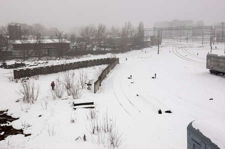 Railway landscape in the cold winter season Selectuve focusの写真素材