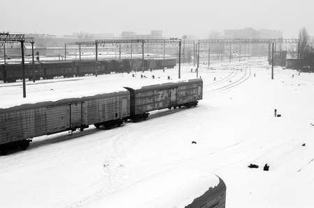 Railway landscape in the cold winter season Selectuve focusの写真素材