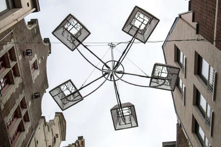Chandelier in antique style, street light in Amsterdam, Netherlands. Selective focusのeditorial素材