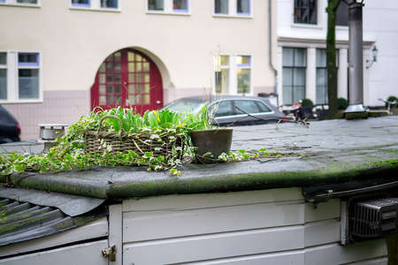 Street view with houseboat on an embankment in the Amsterdam, Netherlands. Selective focusのeditorial素材