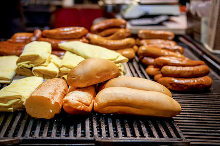 Street food at Christmas market store.の写真素材
