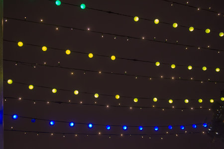Garland against the sky at night, the lights in the sky