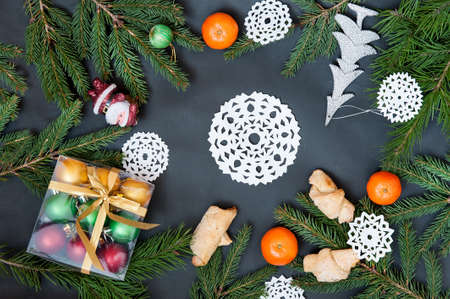 Christmas or New Year decoration on black backgroundの写真素材