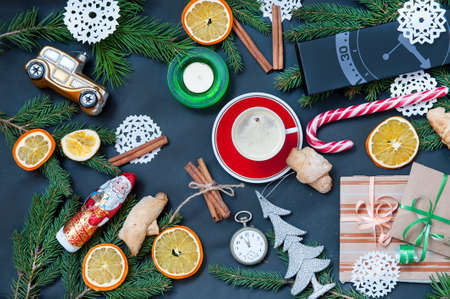 Christmas or New Year decoration on black backgroundの写真素材