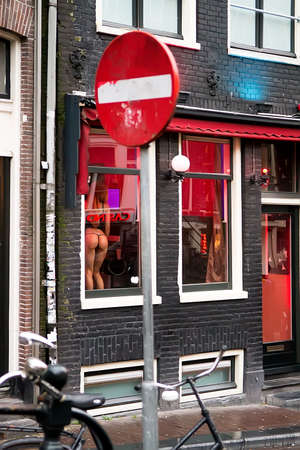 Amsterdam, Netherlands - February 9, 2018: De Wallen is the largest and best known red-light district in Amsterdam. Major tourist attractionのeditorial素材