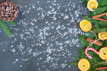Christmas or New Year decoration on gray backgroundの写真素材