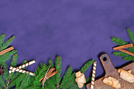 Christmas or New Year decoration on blue backgroundの写真素材