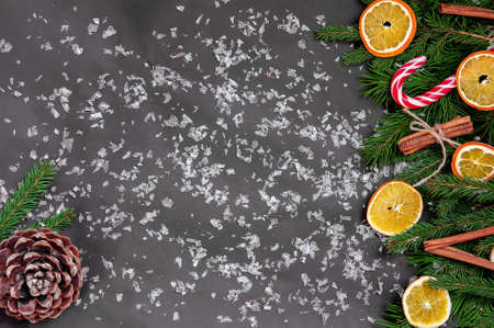 Christmas or New Year decoration on gray backgroundの写真素材