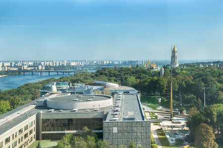 Panoramic view of buildings, Kyiv-Pechersk Lavra churches, the Dnieper river and in Kyiv, Ukraineのeditorial素材