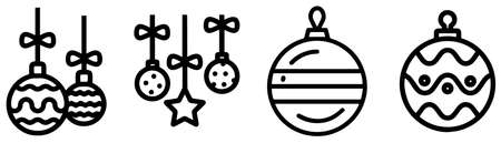 Set of Christmas Outlined balls icon. Line art.のイラスト素材