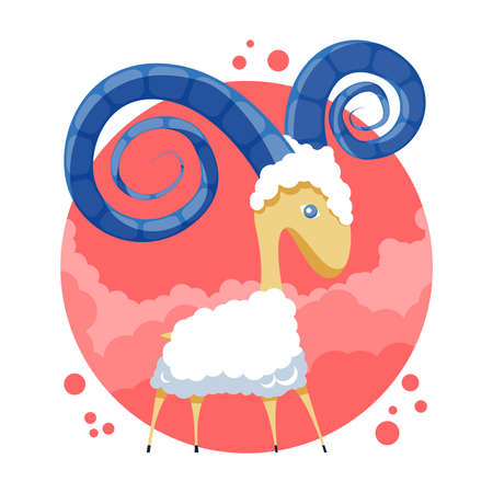 Colorful ram vector icon. Illustration of an astrology sign. Zodiac astrology Aries sign depicting sheep. crustaceans flat design character.のイラスト素材