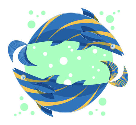 Colorful zodiac sign Pisces depicting two fish moving in opposite directions. Illustration of an astrology sign. Vector flat design icon.のイラスト素材
