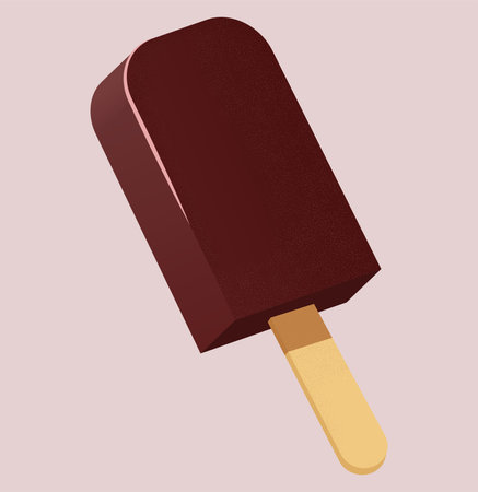 Creamy dessert on a wooden stick covered with dark chocolate. Ice lolly illustration three...