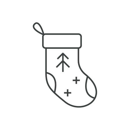 Christmas stocking with fir tree outline contour drawing. Fully editable icon. Vector flat design.のイラスト素材
