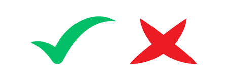 Check mark and cross icons. Acceptance, approval, rejection symbols. Vector flat yes and no signsのイラスト素材