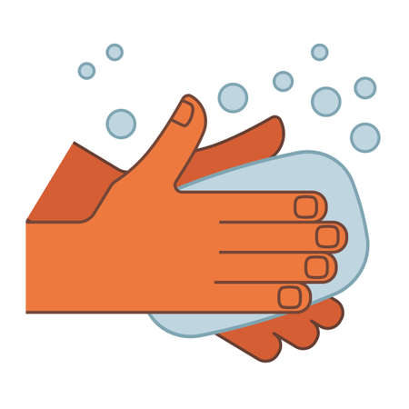 Hands washing icon. Illustration of palms and soap as a symbol of hygiene and health care.のイラスト素材