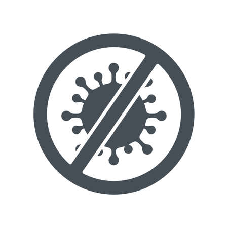 The coronavirus bacterium is banned. Covid-19 is crossed out. Virus is forbidden vector icon.のイラスト素材