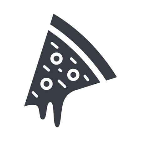 Pizza slice icon. Vector flat design illustration of pizza with melted cheese and other ingredients. Simple and clear symbol of fast food or pizzeria.のイラスト素材