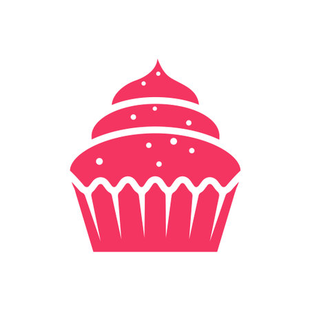 Vector flat design creamy cupcake pink icon.