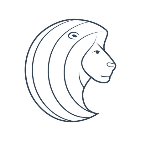 Silhouette of a lion's head with a lush mane. Profile of a cute predator. Leo zodiac sign. Illustration of an astrology sign. Vector flat design cartoon iconのイラスト素材