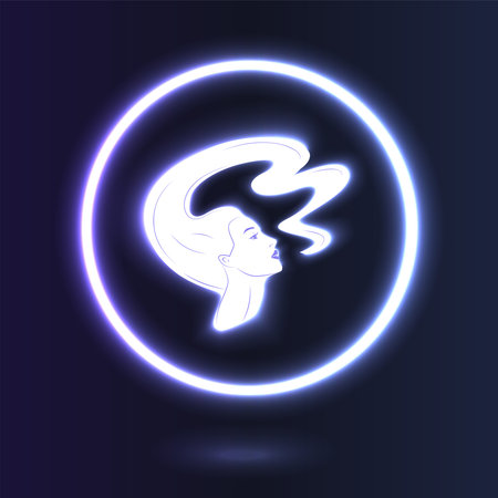 Silhouette of a woman's head and face with flying hair. Astrology zodiac sign Virgo. Vector flat design web iconのイラスト素材
