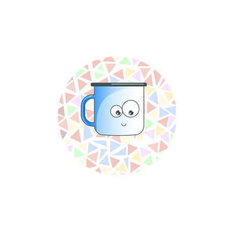Cute enamel mug with a smile for tea or coffee. Vector flat design illustration on a transparent background.のイラスト素材