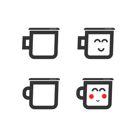 Cute enamel mug with a smile for tea or coffee. Vector flat design illustration on a transparent background.のイラスト素材