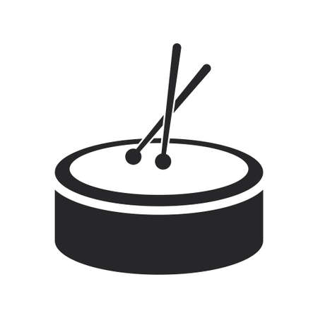 Black filled drum with sticks. Musical percussion instrument icon isolated on transparent background.のイラスト素材