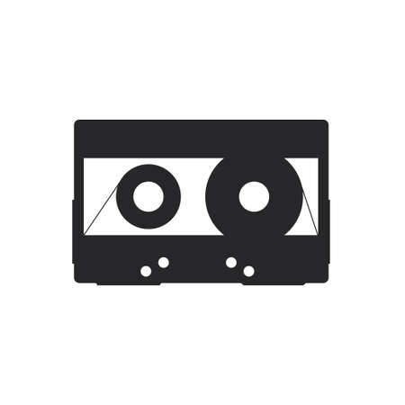 Black filled cassette tape vector icon isolated on transparent background.のイラスト素材