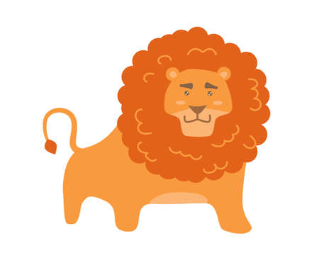 Cute cartoon lion isolated on white transparent background.のイラスト素材