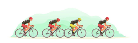 Cycling tournament side view. Cyclists chase the leader of the race.のイラスト素材